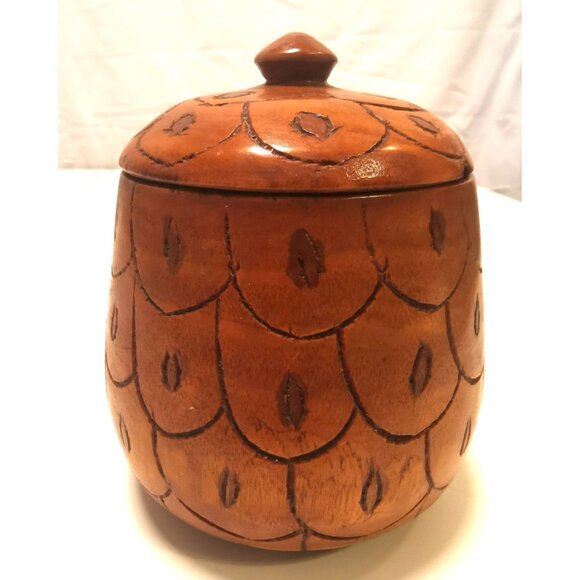 Acorn Hardwood Lidded Container Hand Carved Vintage - Picture 8 of 10